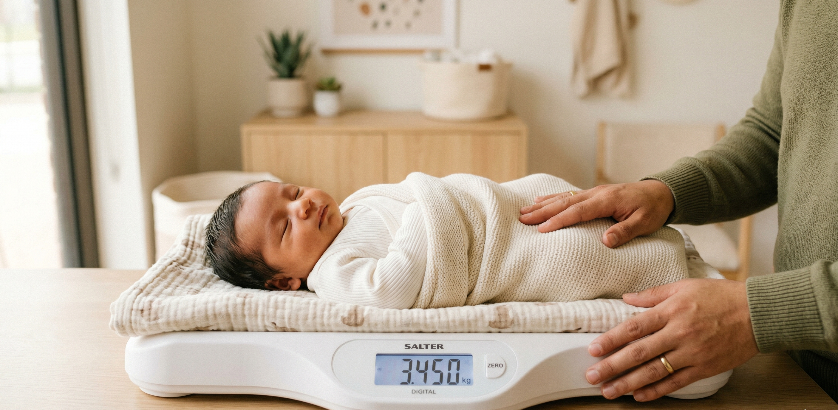 peso recién nacido en báscula analógica